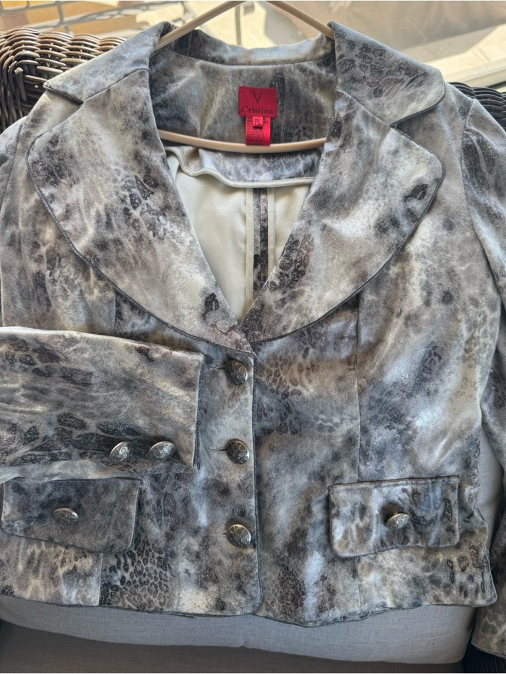 V Cristina Gray and Black Printed Women's Blazer